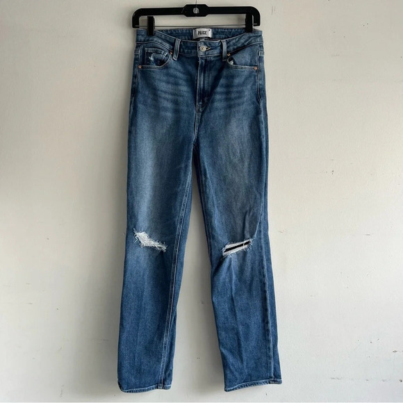 Paige Stella distressed high rise straight leg jeans denim blue 22092 - Picture 2 of 9